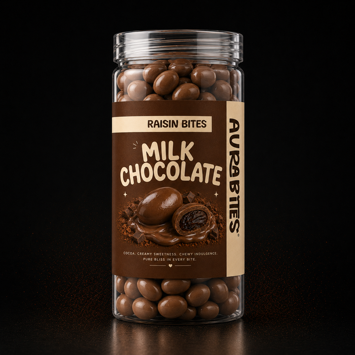 Milk Chocolate Raisin Bites AuraBites plastic jar