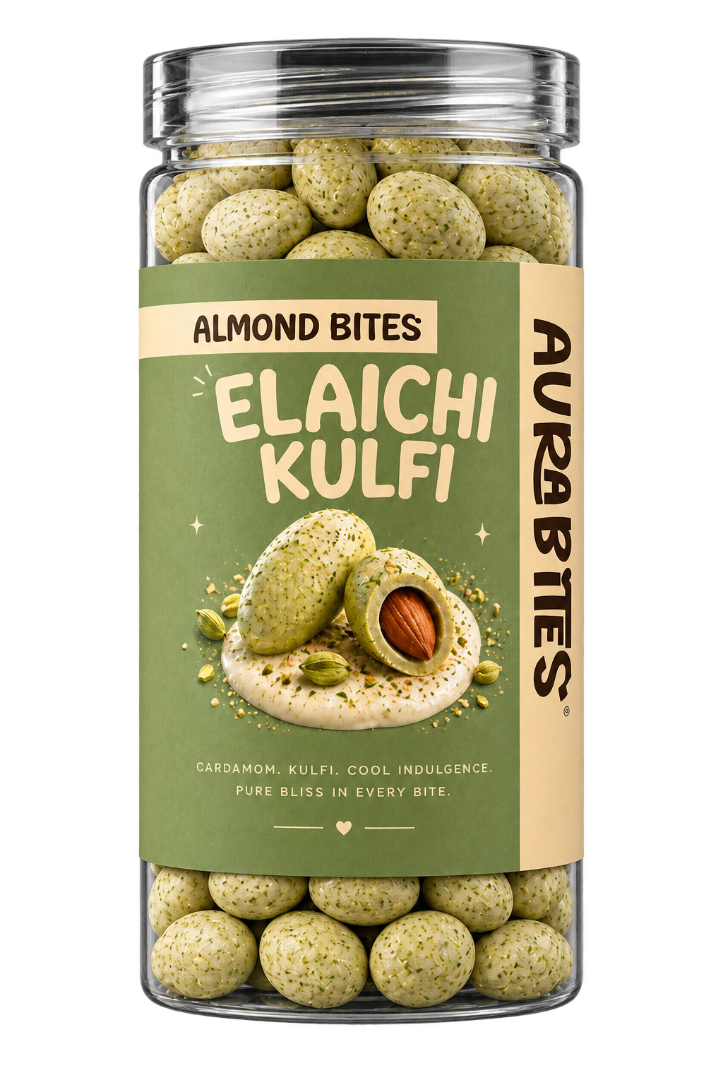 Elaichi Kulfi Almond Bites — 277 g Glass Jar